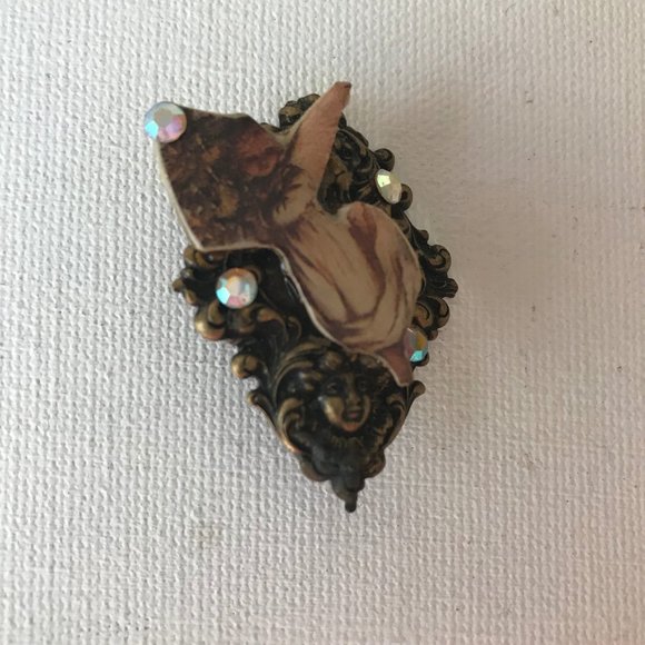 Victorian Angel Cherub Pin Brooch Handmade Vintage - Picture 7 of 8